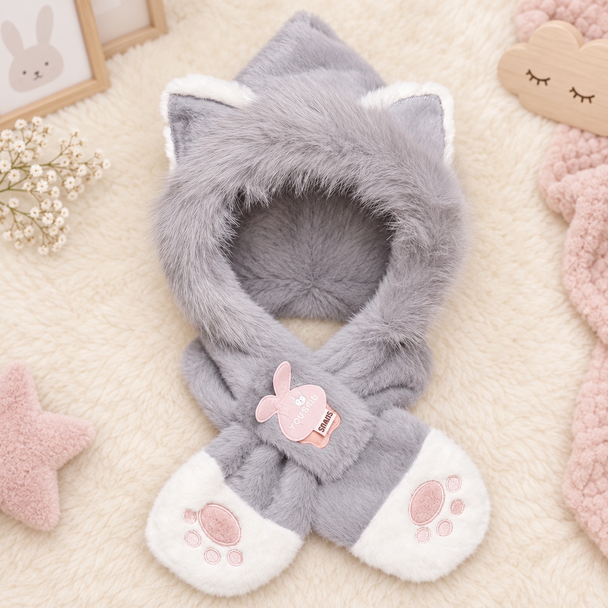 Capuche écharpe enfant grise oreilles de chat – toute douce